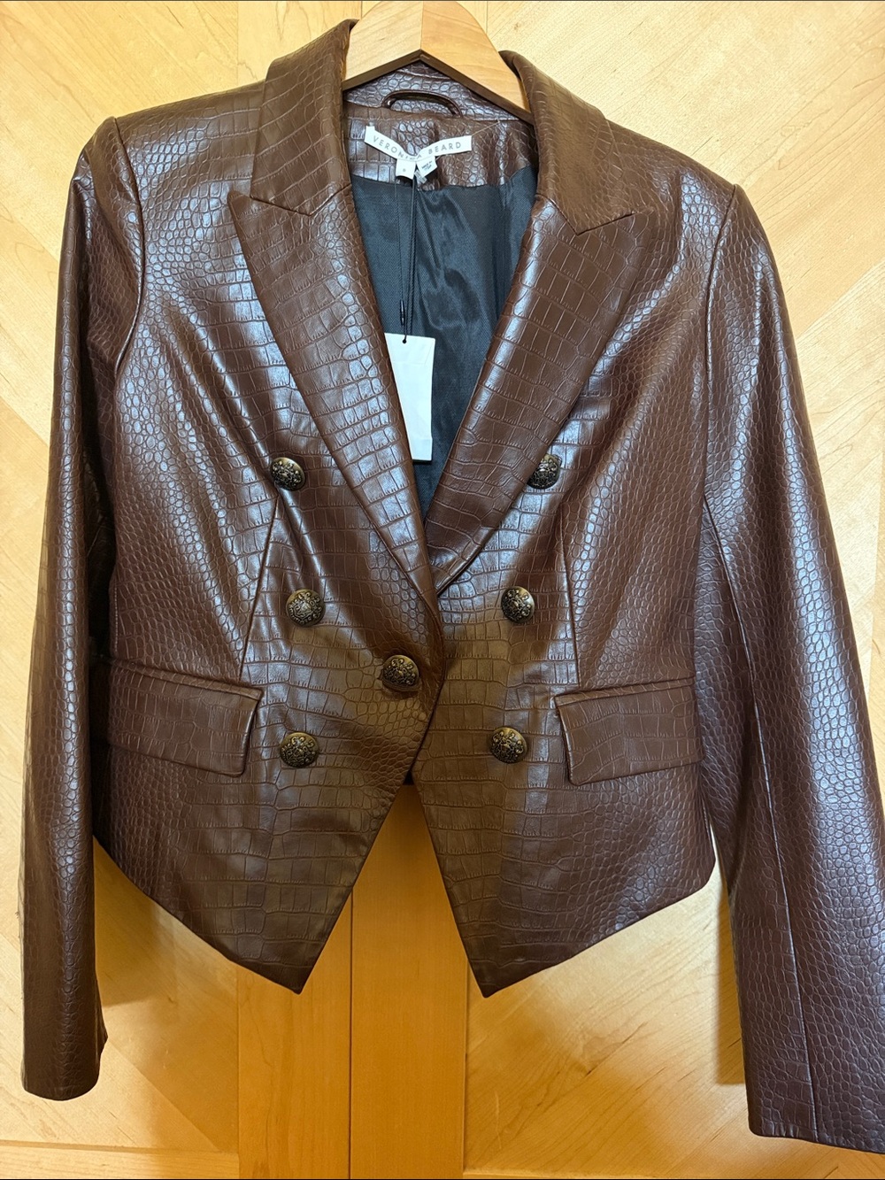 Vero Moda Brown Croc-Embossed Double-Breasted Blazer
